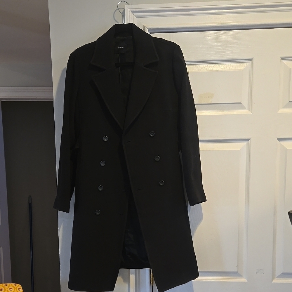 J. Crew Black Trench Coat with Tailored Fit and Structured Appearance